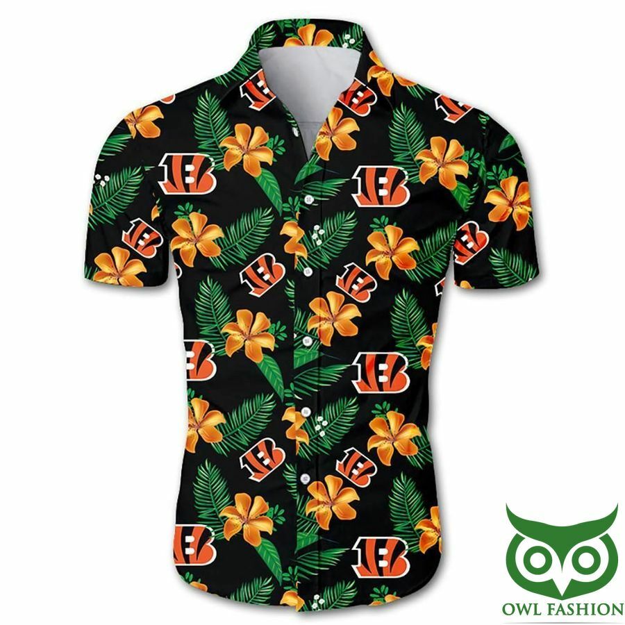 Cincinnati Bengals Black And Orange Flowers Hawaiian Shirt