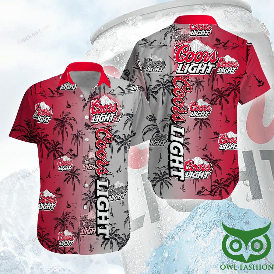 Coors Light Gradient Red And Gray Hawaiian Shirt