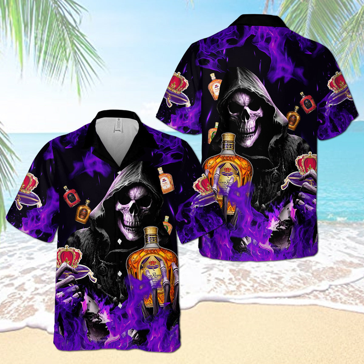 Crown Royal Flame Smiling Death Hawaiian Shirt