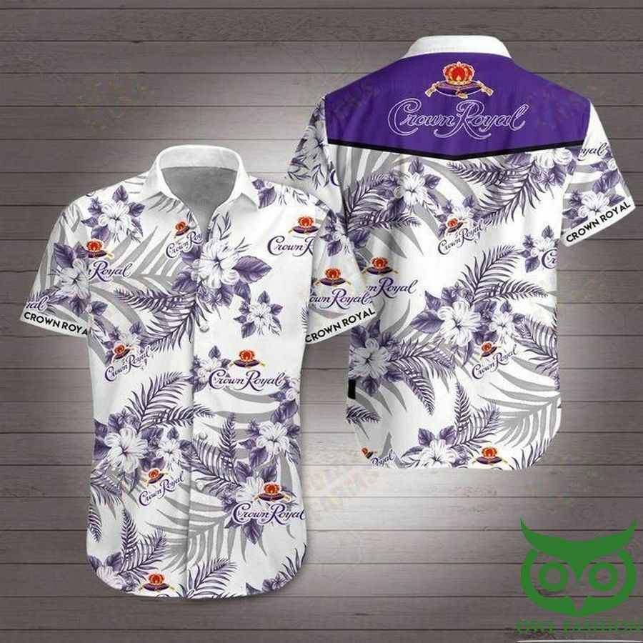 Crown Royal Whiskey White With Purple Flowers Hawaiian Shirt