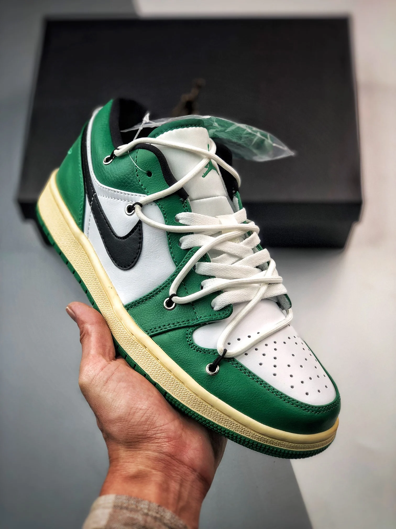 Custom Air Jordan 1 Low Pine Green White For Sale