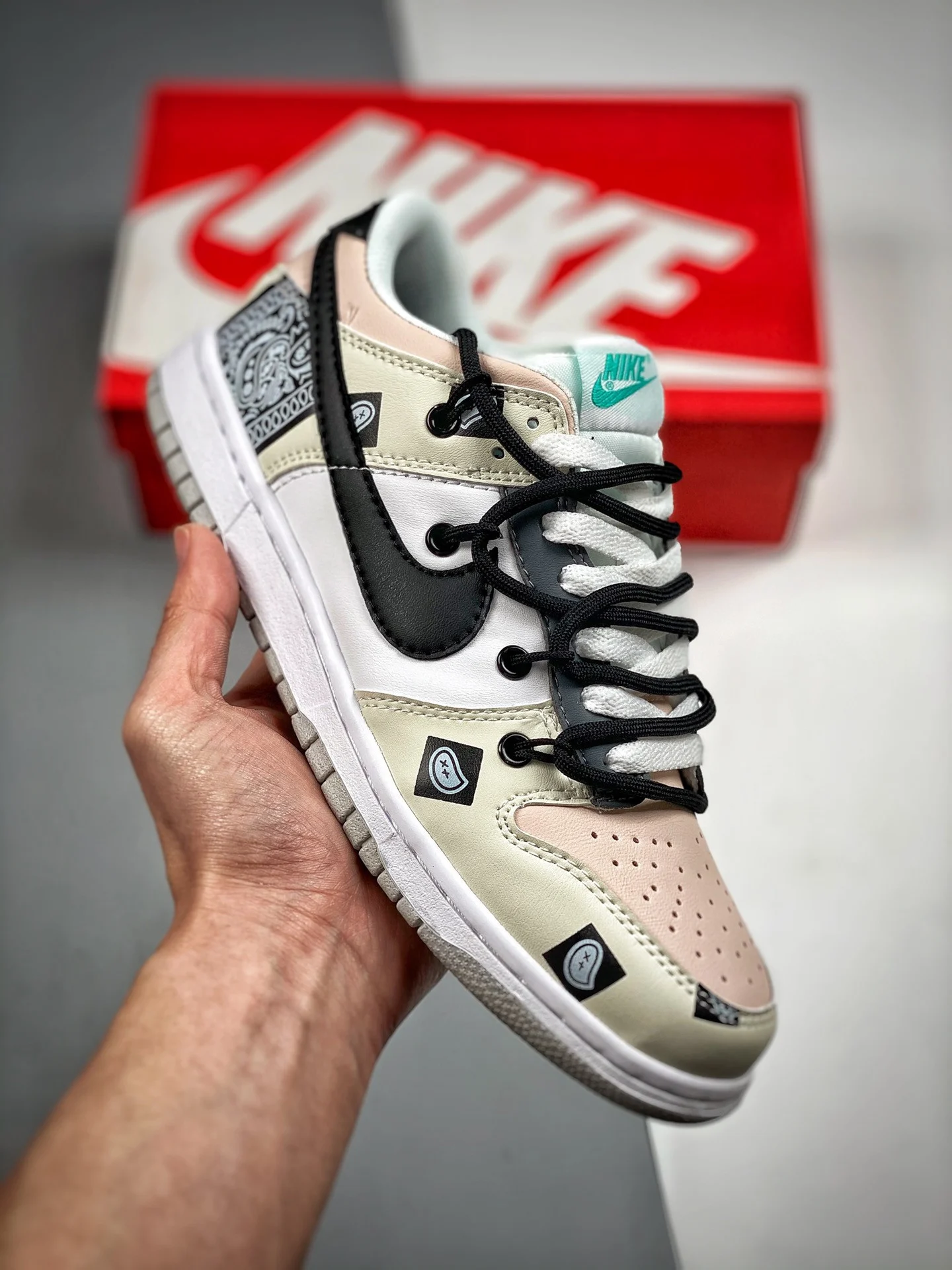 Custom Nike Dunk Low Retro Beige White Black For Sale