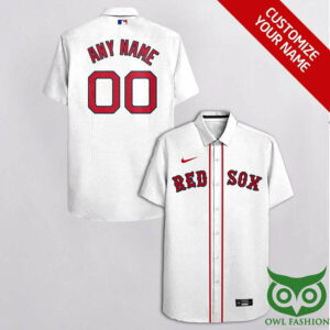 Customized Boston Red Sox White With Red Hawaiian Shirt