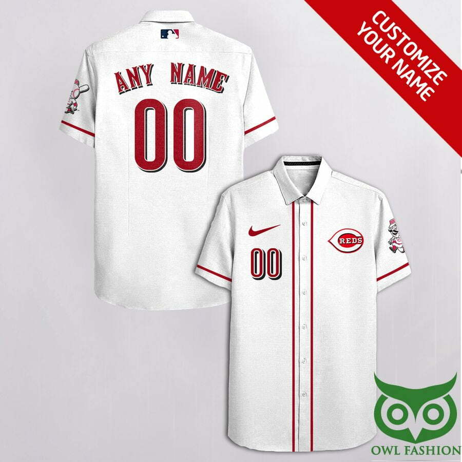 Customized Cincinnati Reds White With Leftside Team Hawaiian Shirt