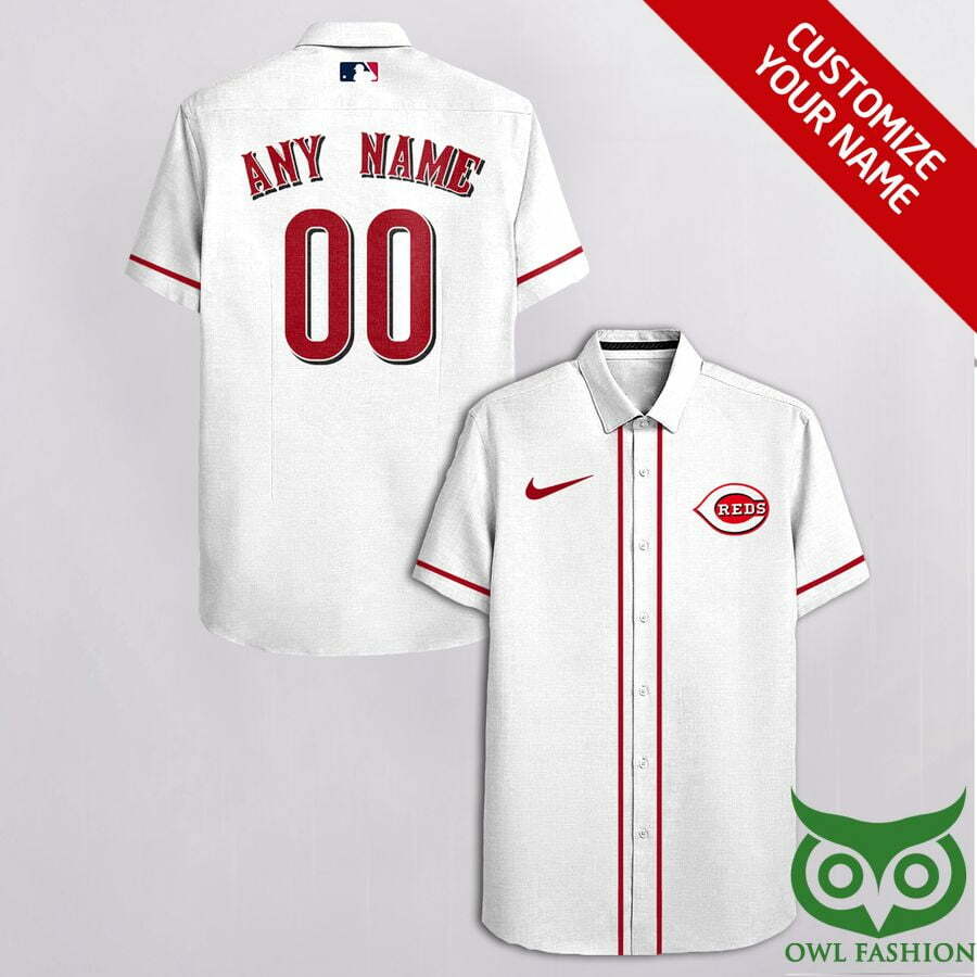 Customized Cincinnati Reds White With Red Hawaiian Shirt