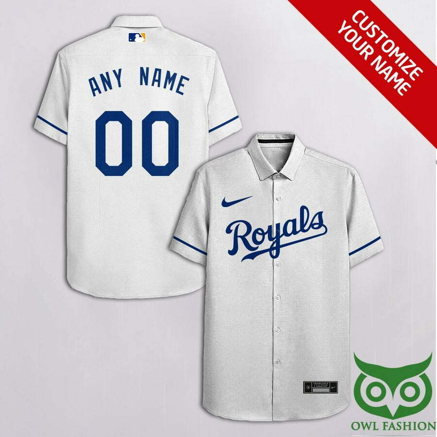 Customized Kansas City Royals White With Dark Blue Hawaiian Shirt