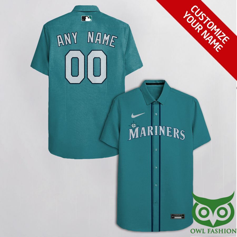 Customized Seattle Mariners Turquoise With Light Gray Hawaiian Shirt