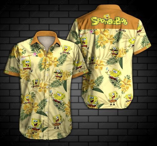 Cute Spongebob Squarepants Tropical Pattern Yellow Hawaiian Shirt