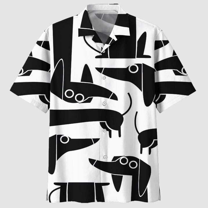 Dachshund Funny Black In White Hawaiian Shirt