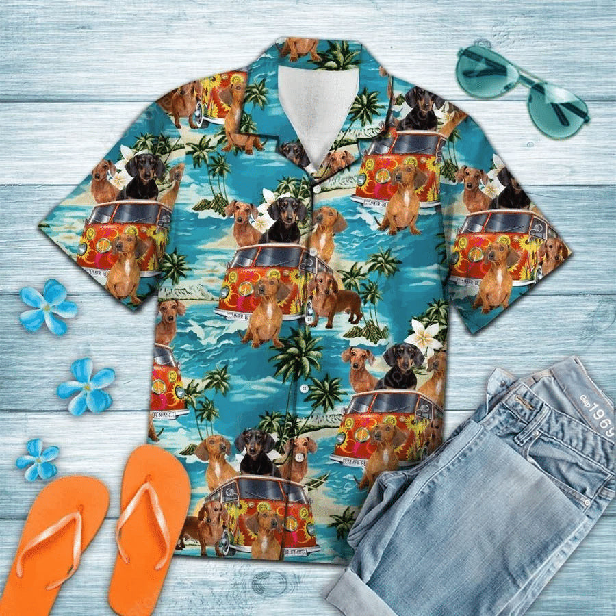 Dachshund Hippie Hawaiian Shirt Summer Outfit Beach