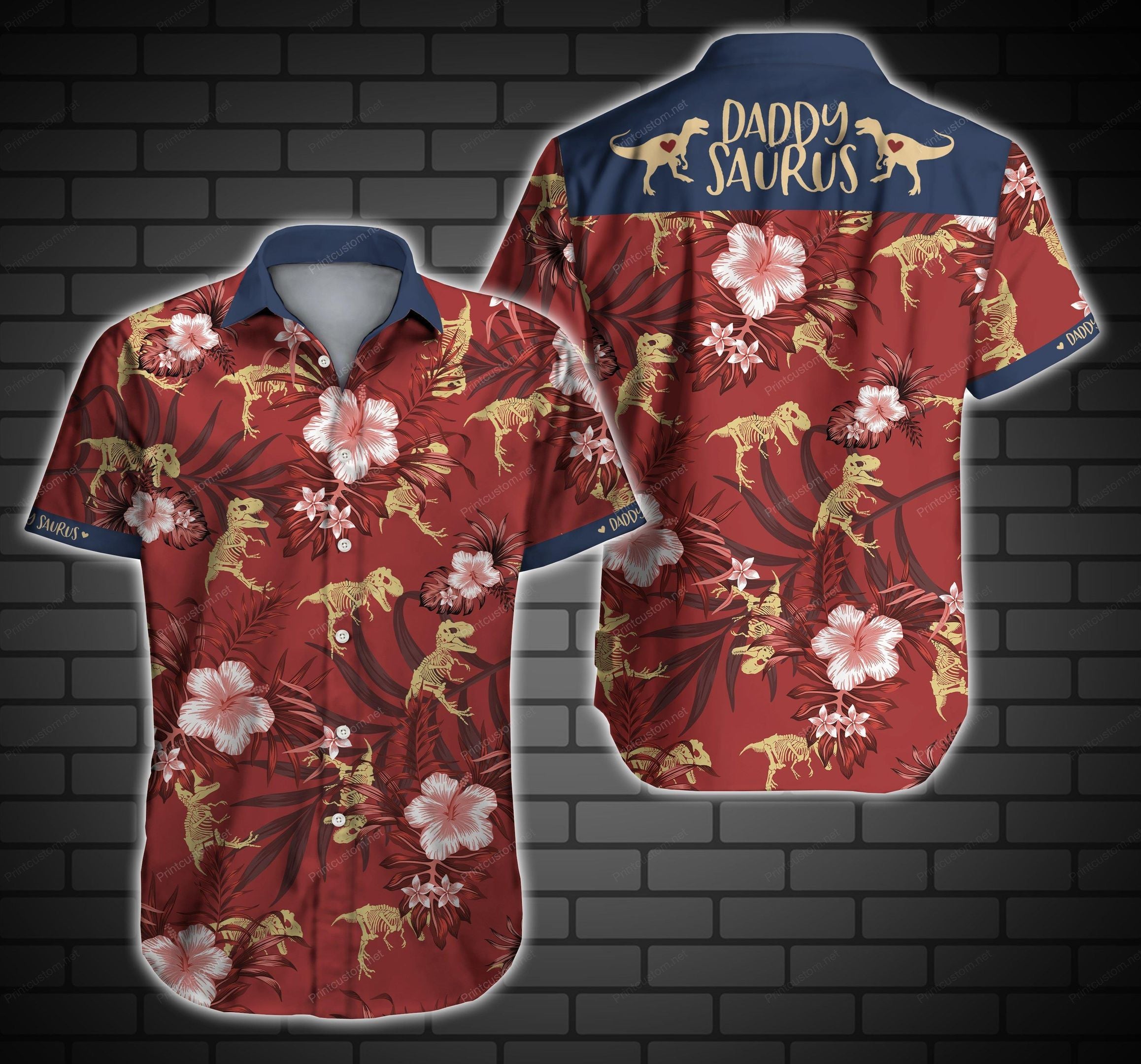 Daddysaurus Dinosaur Hawaiian Shirt