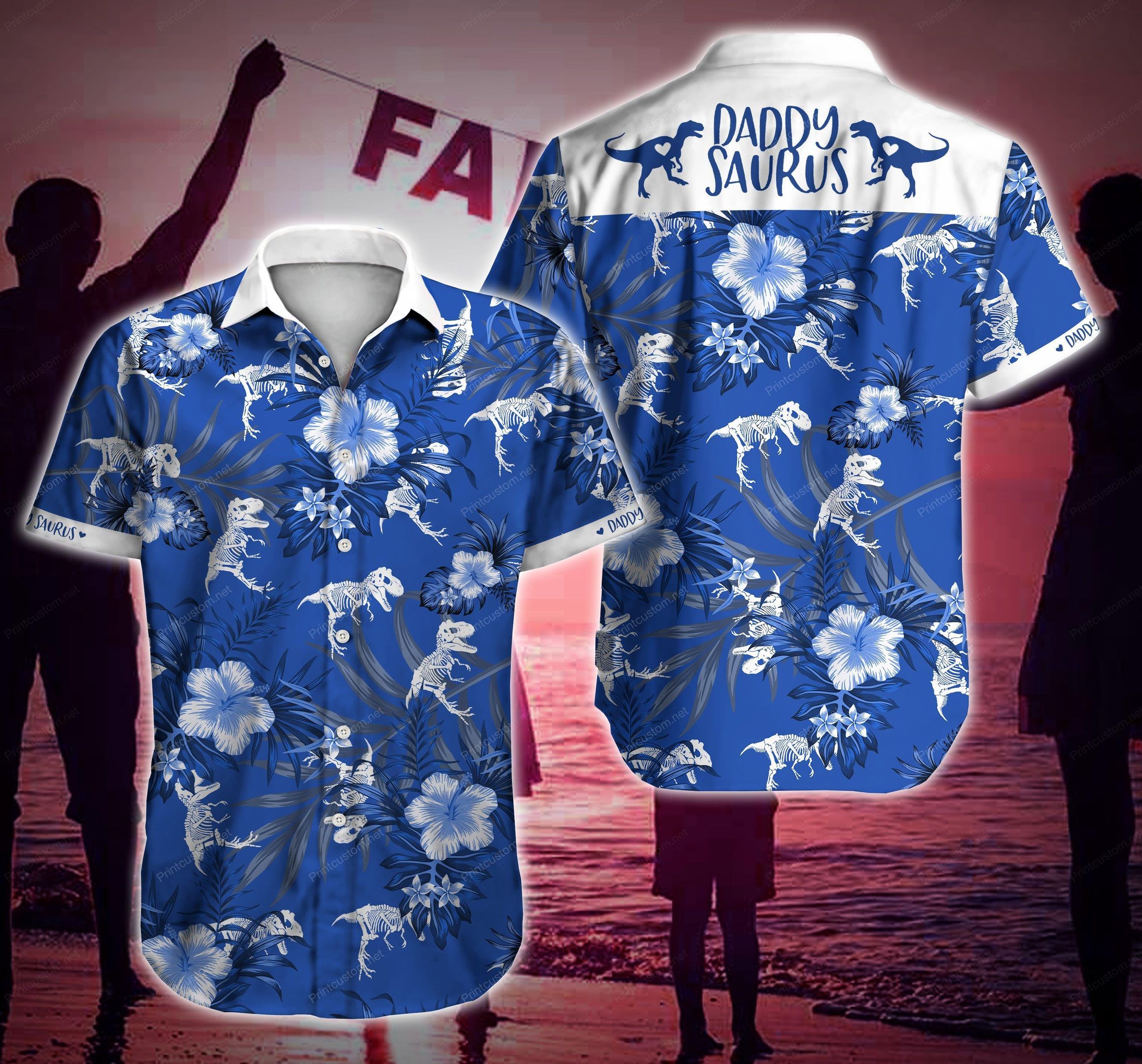 Daddysaurus Floral Blue Hawaiian Shirt