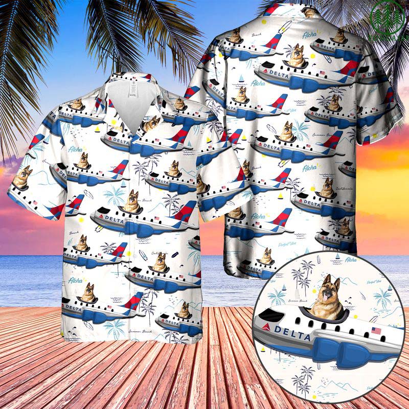 Delta Air Lines German Shepherd On Airbus Hawaiian Shirt