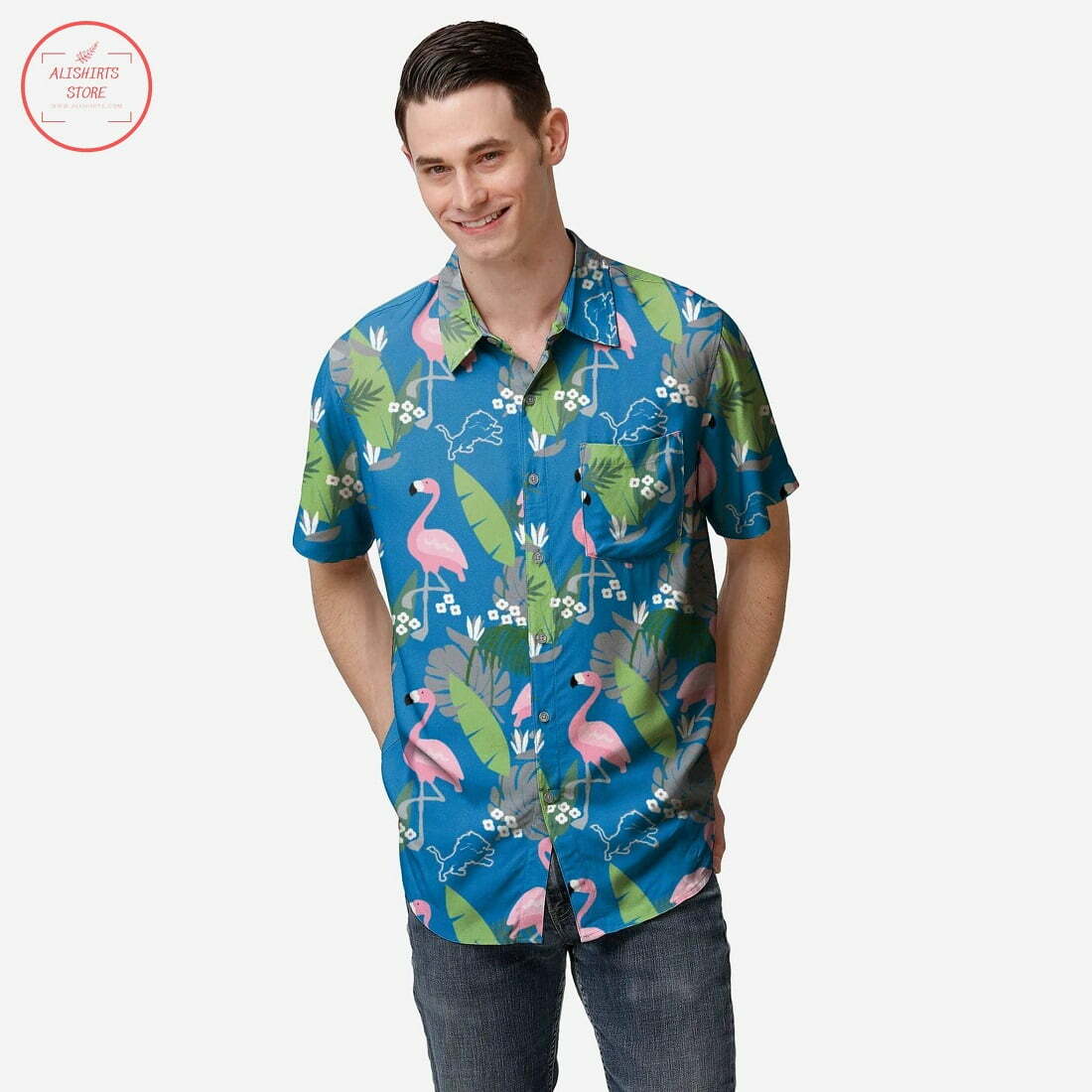 Detroit Lions Floral Hawaiian Shirt