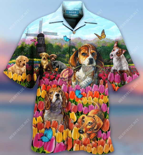 Dogs Love Romantic Tulip Garden Hawaiian Shirt