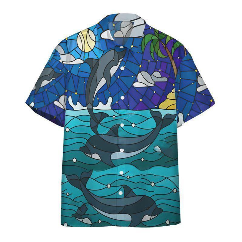 Dolphin Stained Glass Style Ed Hawaiian Shirt