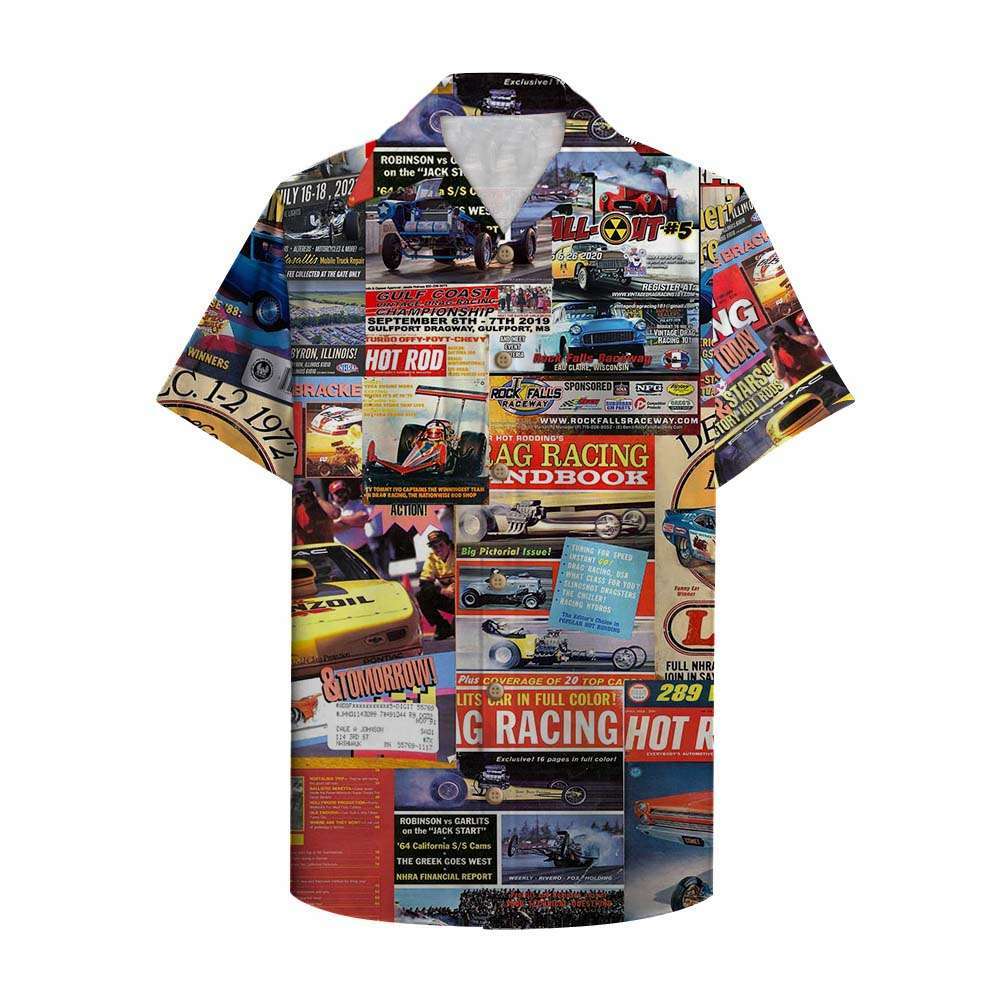 Drag Racing Magazine Button Up Hawaiian Shirt