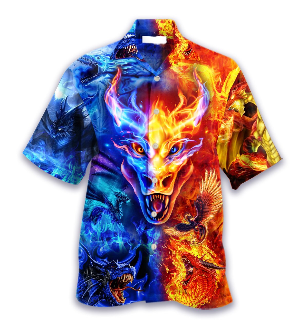 Dragon Half Blue Half Red Fire Hawaiian Shirt