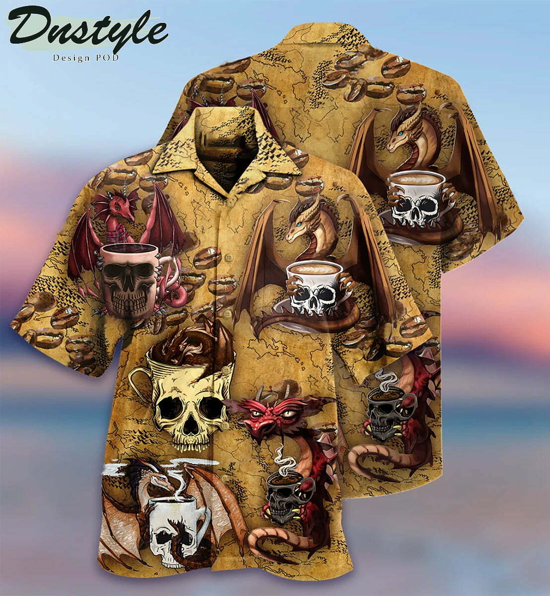 Dragon Love Coffee And Skull Hawaiian Shirt