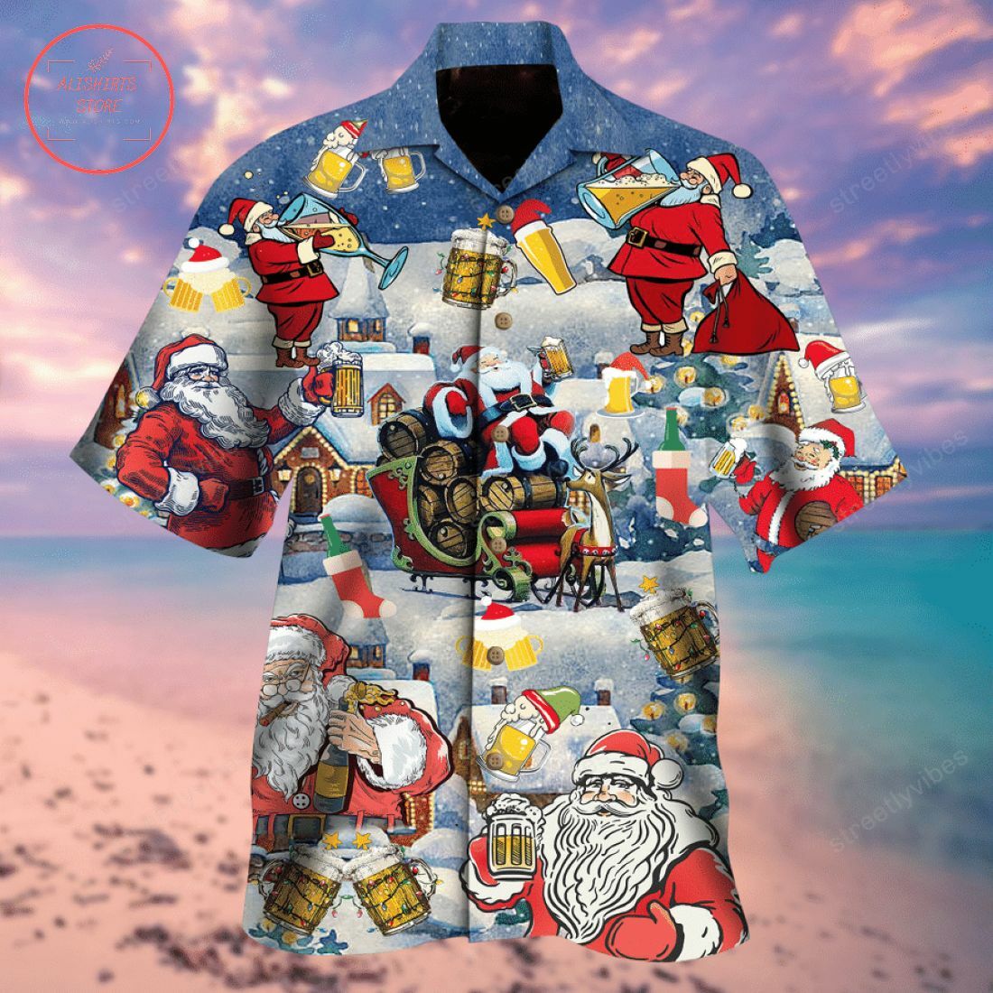 Drinking Beer With Santa Claus Hawaiian Shirt