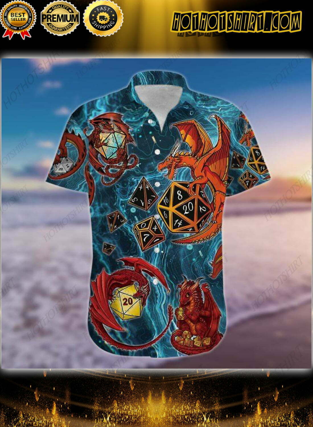 Dungeons Dragon Playing Dice Blue Hawaiian Shirt