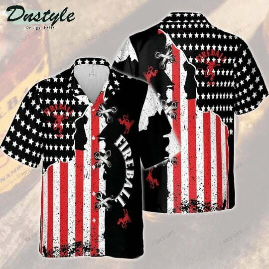 Fireball Whisky American Flag Hawaiian Shirt