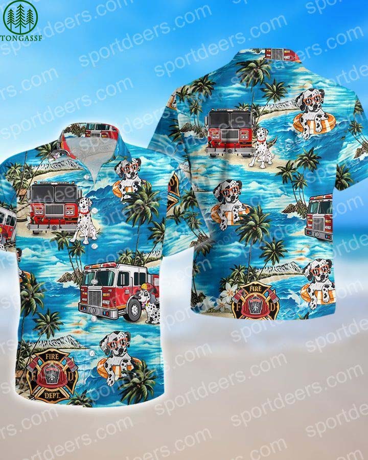 Firefighter Dog Watercolor Hawaiian Shirt