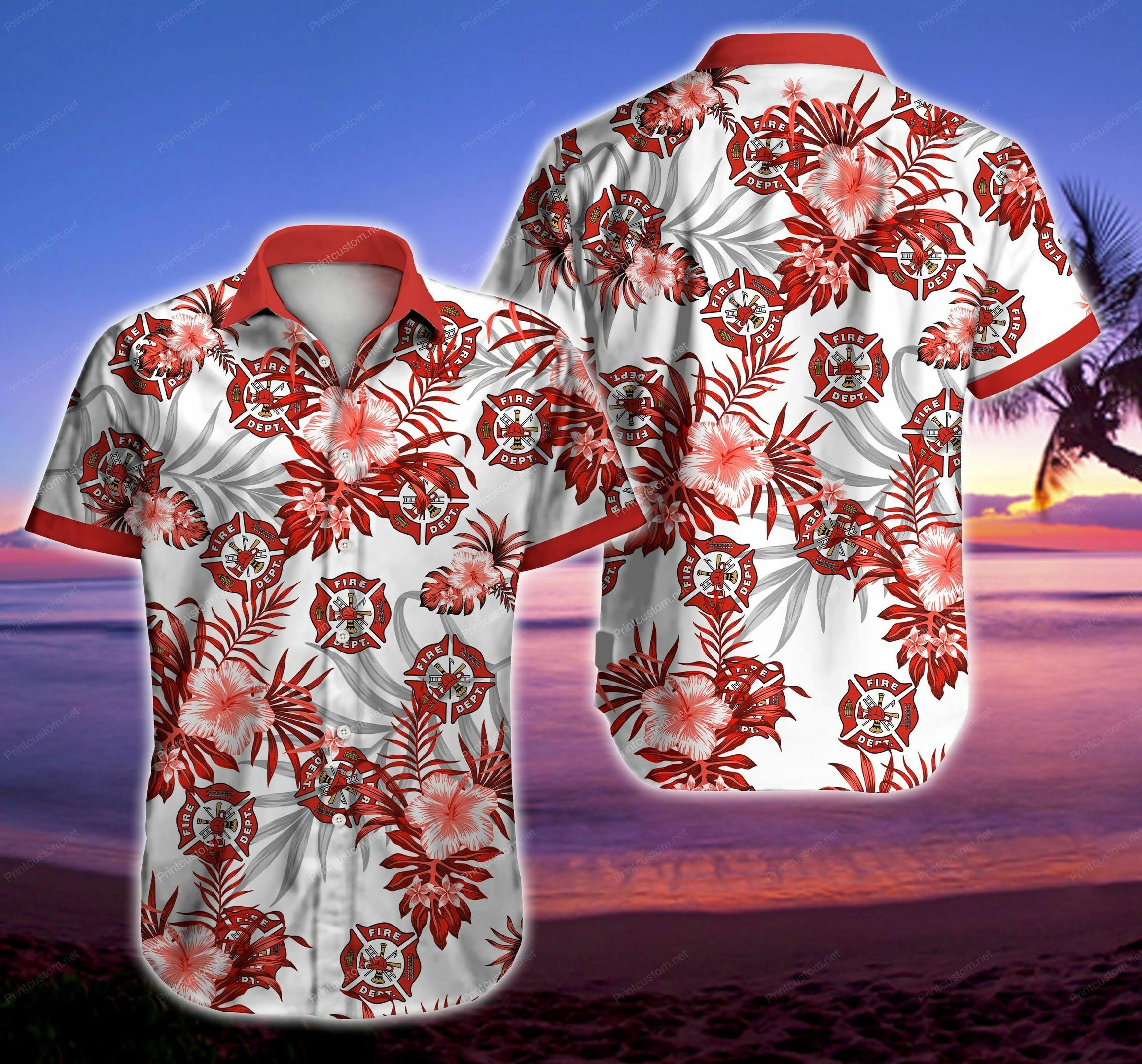 Firefighter Floral Hawaiian Shirt