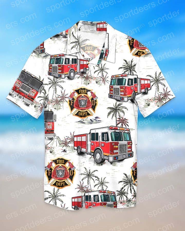 Firefighter Ocean White Hawaiian Shirt