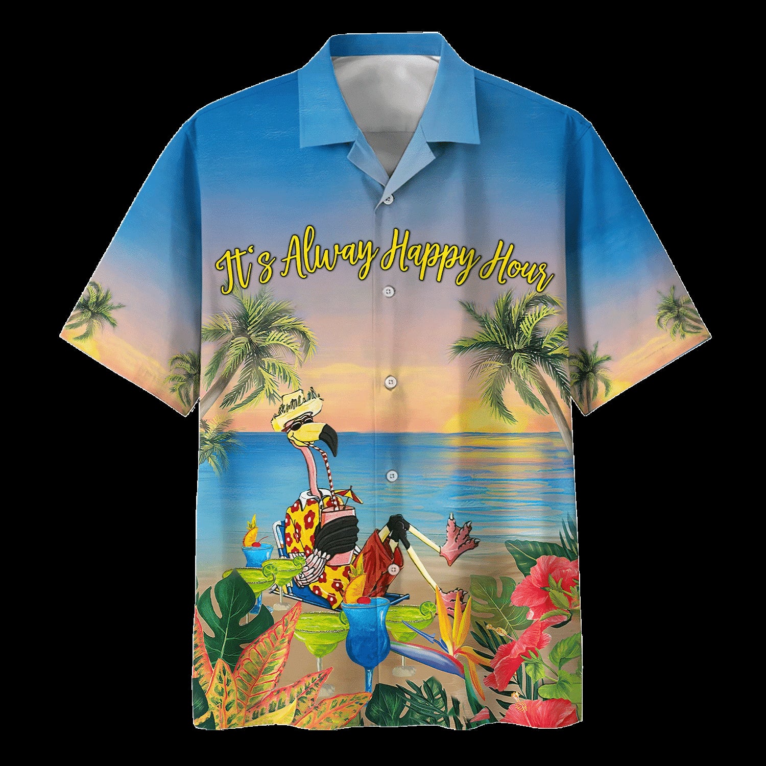 Flamingo It'S Alway Happy Hour Hawaiian Shirt