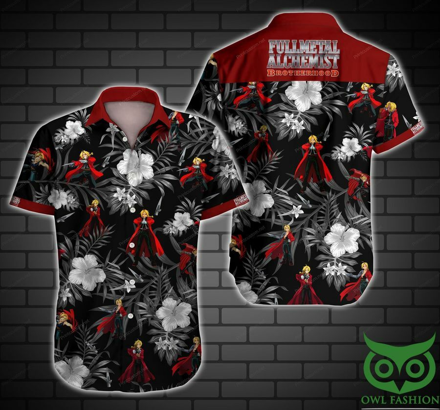 Fullmetal Alchemist Brotherhood Floral Black Hawaiian Shirt