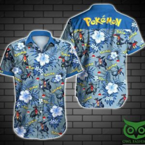 Garchomp Pokemon Blue Floral Tropical Hawaiian Shirt