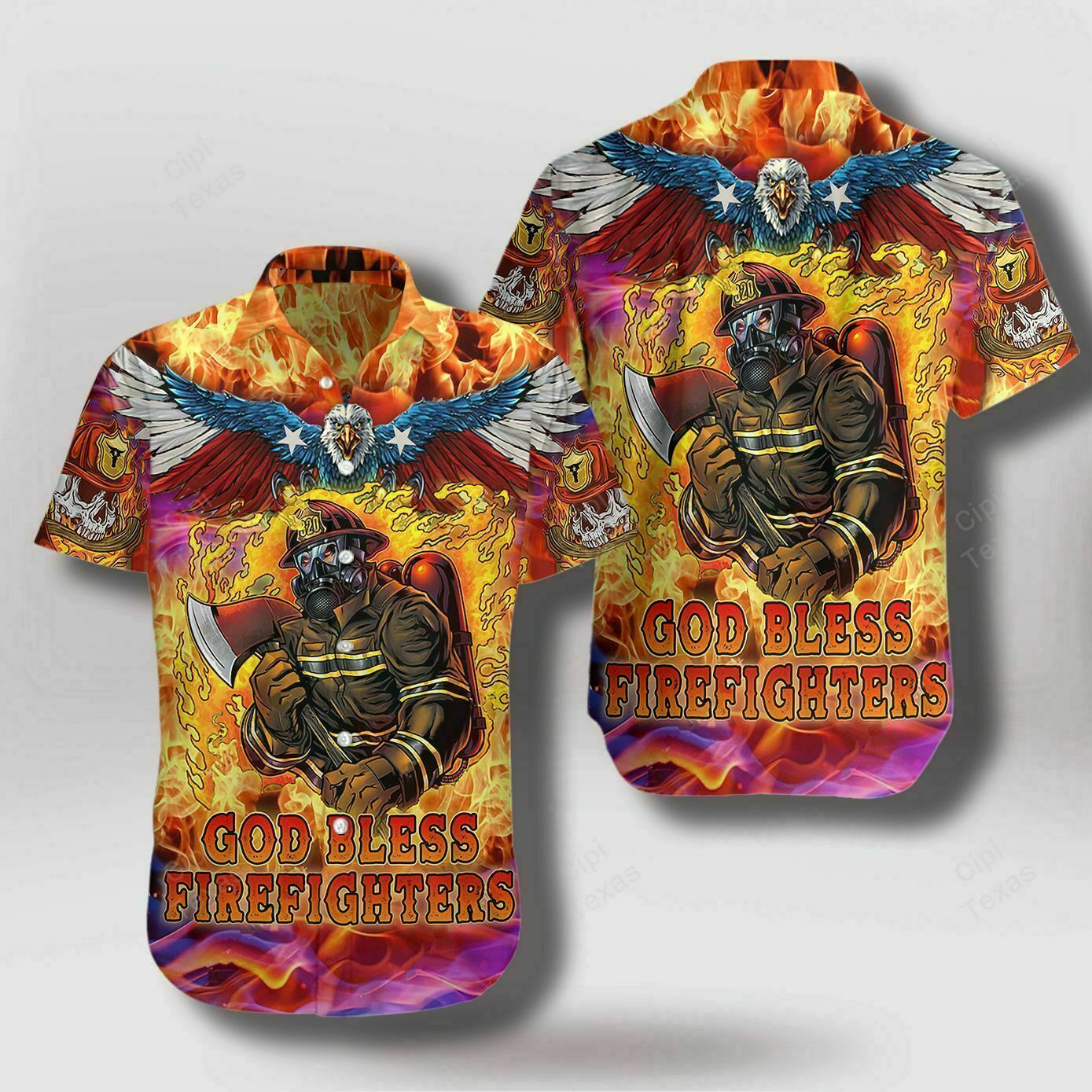 God Bless Firefighters Skull And Eaglel Hawaiian Shirt