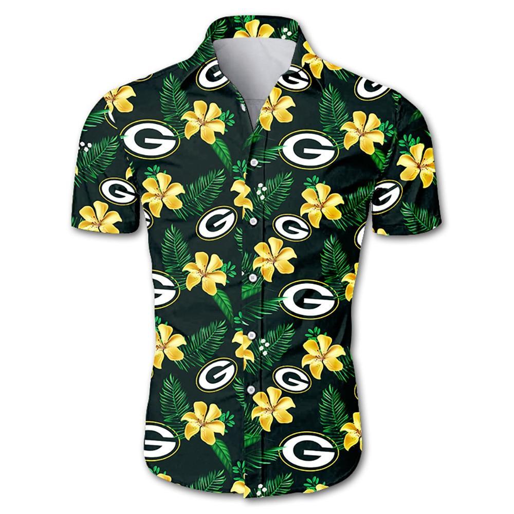 Green Bay Packers Green Floral Hawaiian Shirt