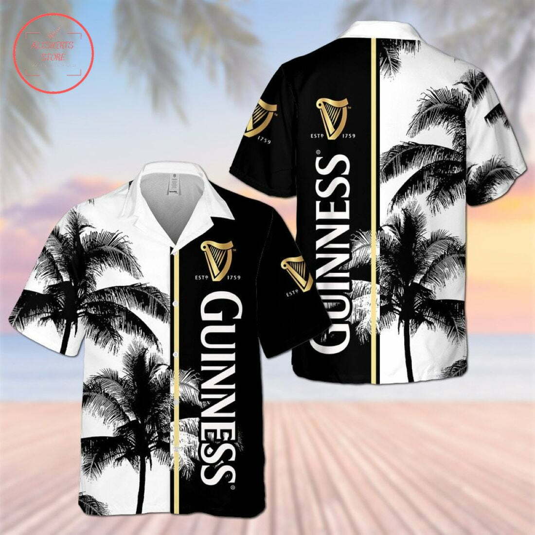 Guinness Palm Black And White Hawaiian Shirt