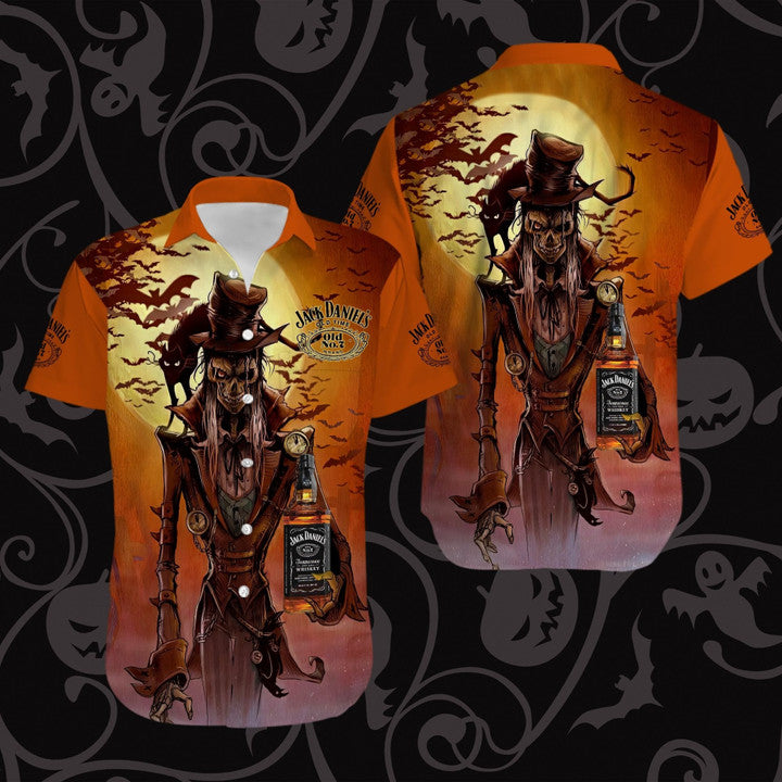 Halloween Sunset Skeleton Jack Daniel'S Hawaiian Shirt