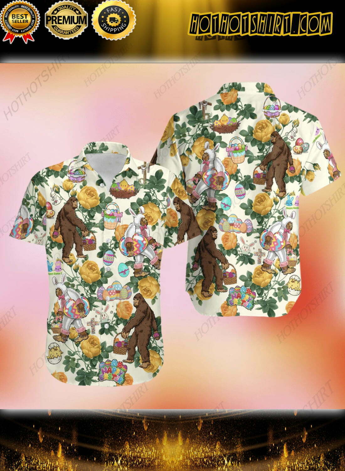 Happy Easter Bunny Bigfoot Hunting Eggs Hawaiian Shirt