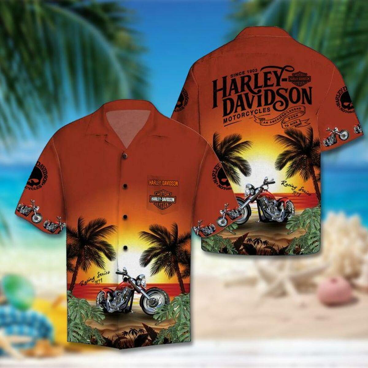 Harley Davidson Hawaiian Shirt Outfit Summer Beach