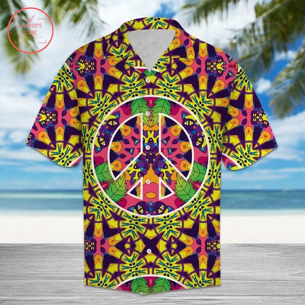 Hippie Peace Freaks Cats Button Up Hawaiian Shirt