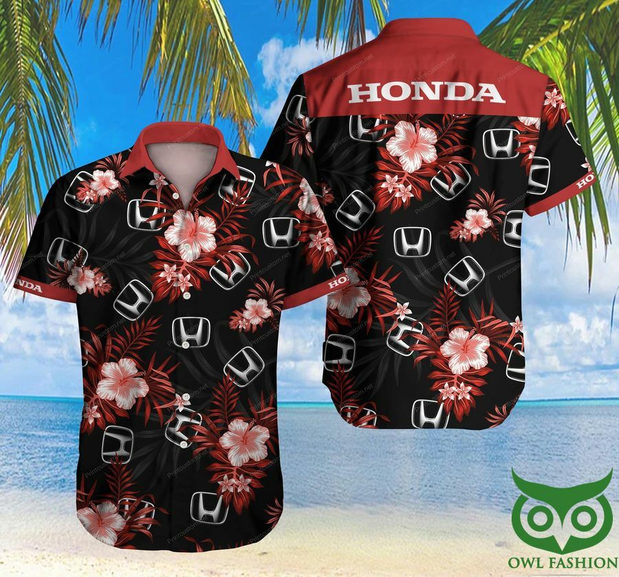 Honda Motor Floral Red And Black Hawaiian Shirt