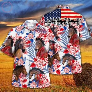 Horse Lovers United States Flag Hawaiian Shirt