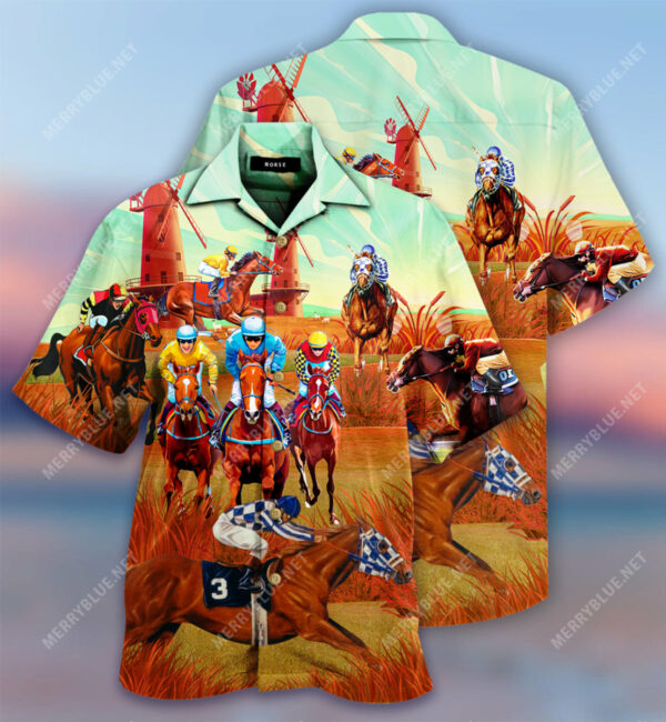 Horses Racing On Pasture Hawaiian Shirt