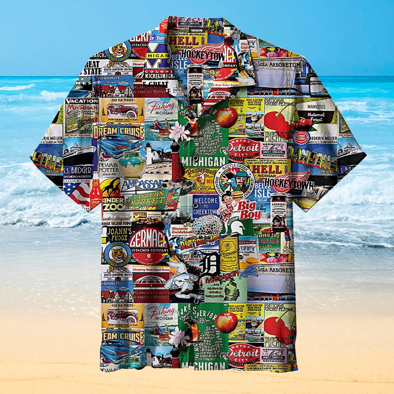 I Love All Of Michigan Retro Hawaiian Shirt