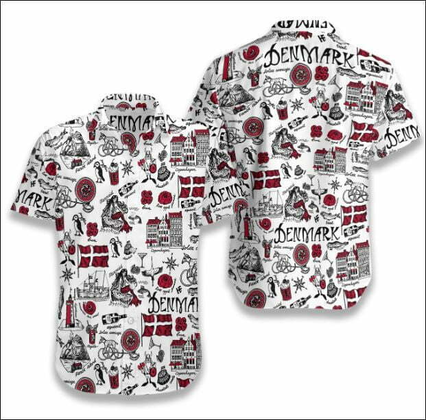 I Love Denmark Doodle Hawaiian Shirt