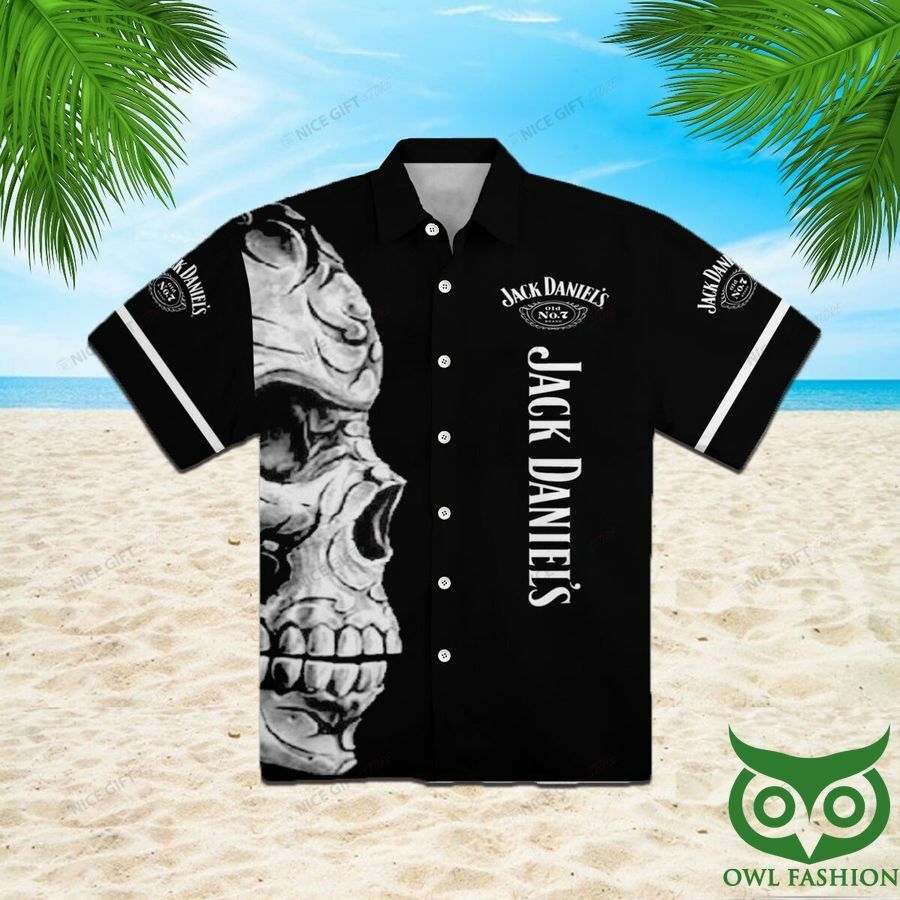 Jack Daniel'S Black And White Big Skull Hawaiian Shirt