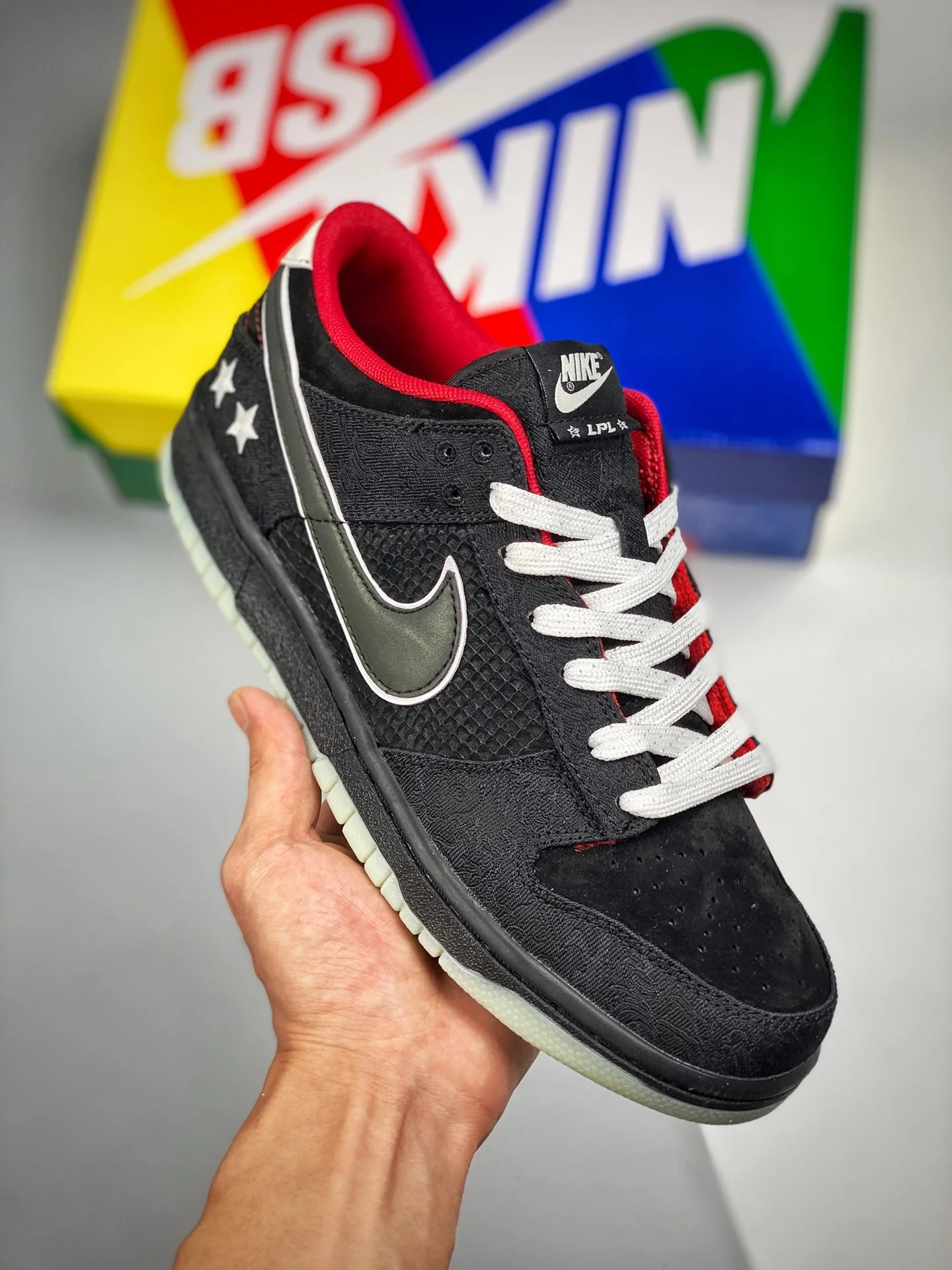 LPL x Nike Dunk Low Black White-Bright Crimson For Sale