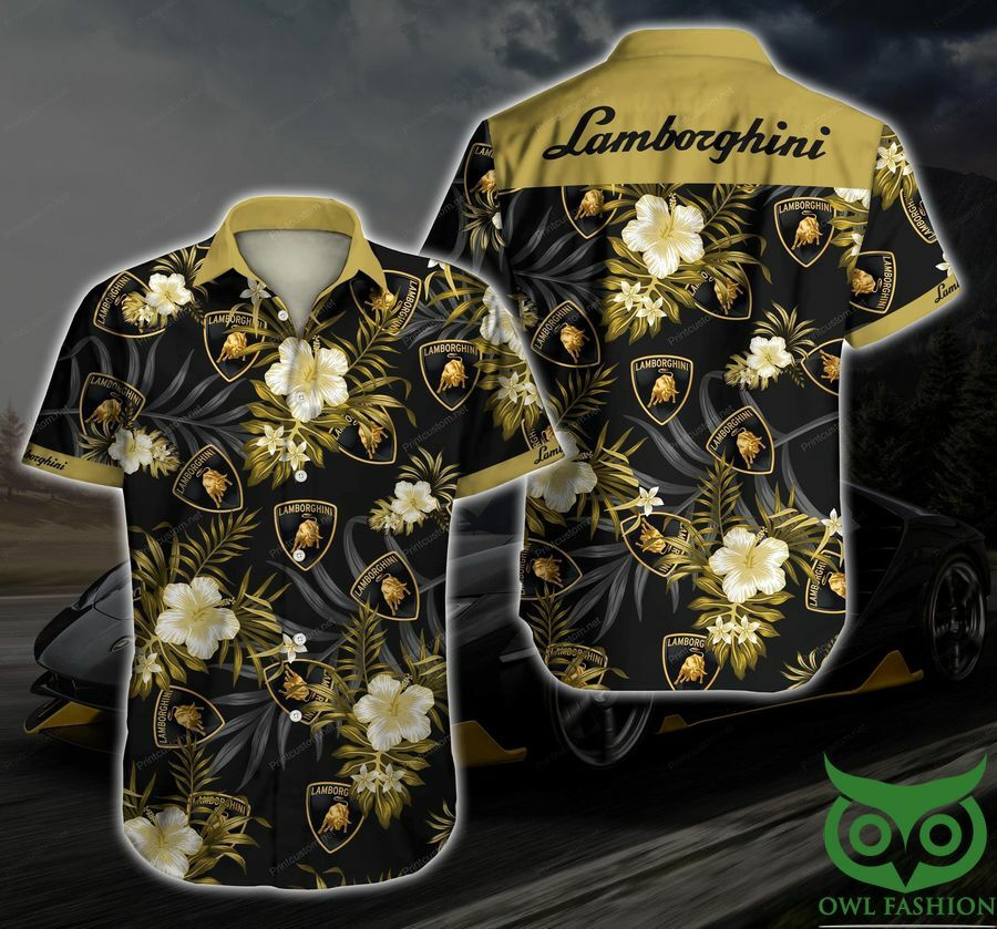 Lamborghini Floral Gold Yellow And Black Hawaiian Shirt