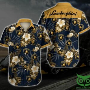 Lamborghini Golden Floral Dark Blue Hawaiian Shirt