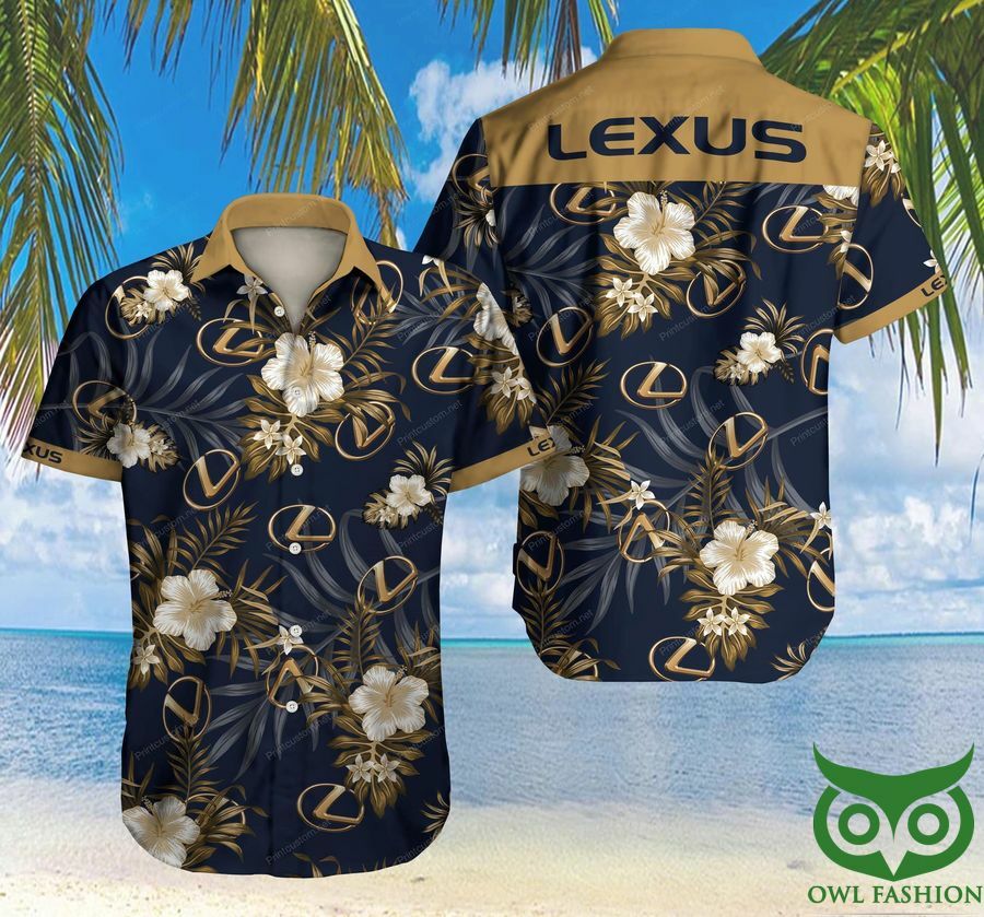 Lexus Car Golden And Flowers Blue Gray Hawaiian Shirt