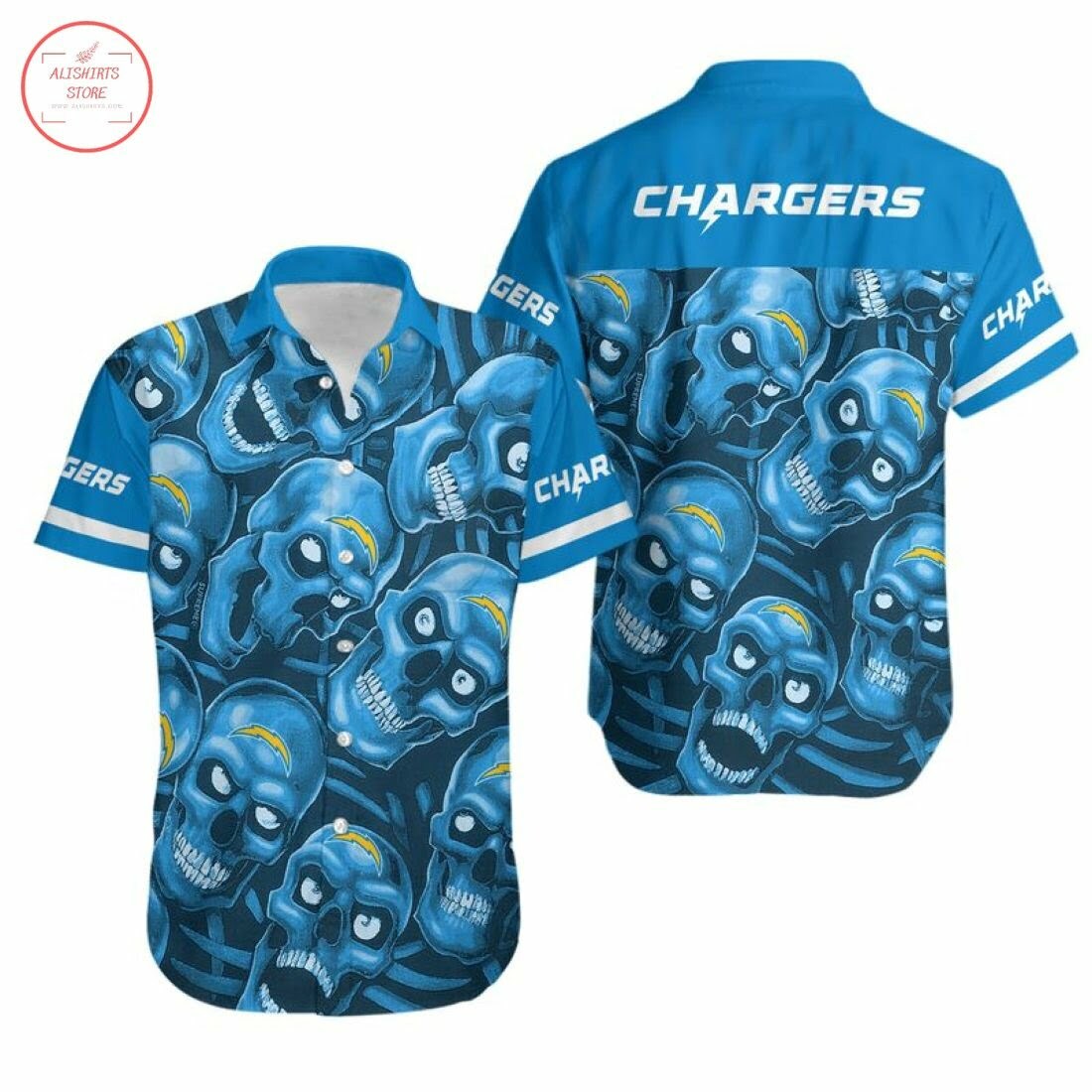 Los Angeles Chargers Dangerous Smiling Skull Hawaiian Shirt